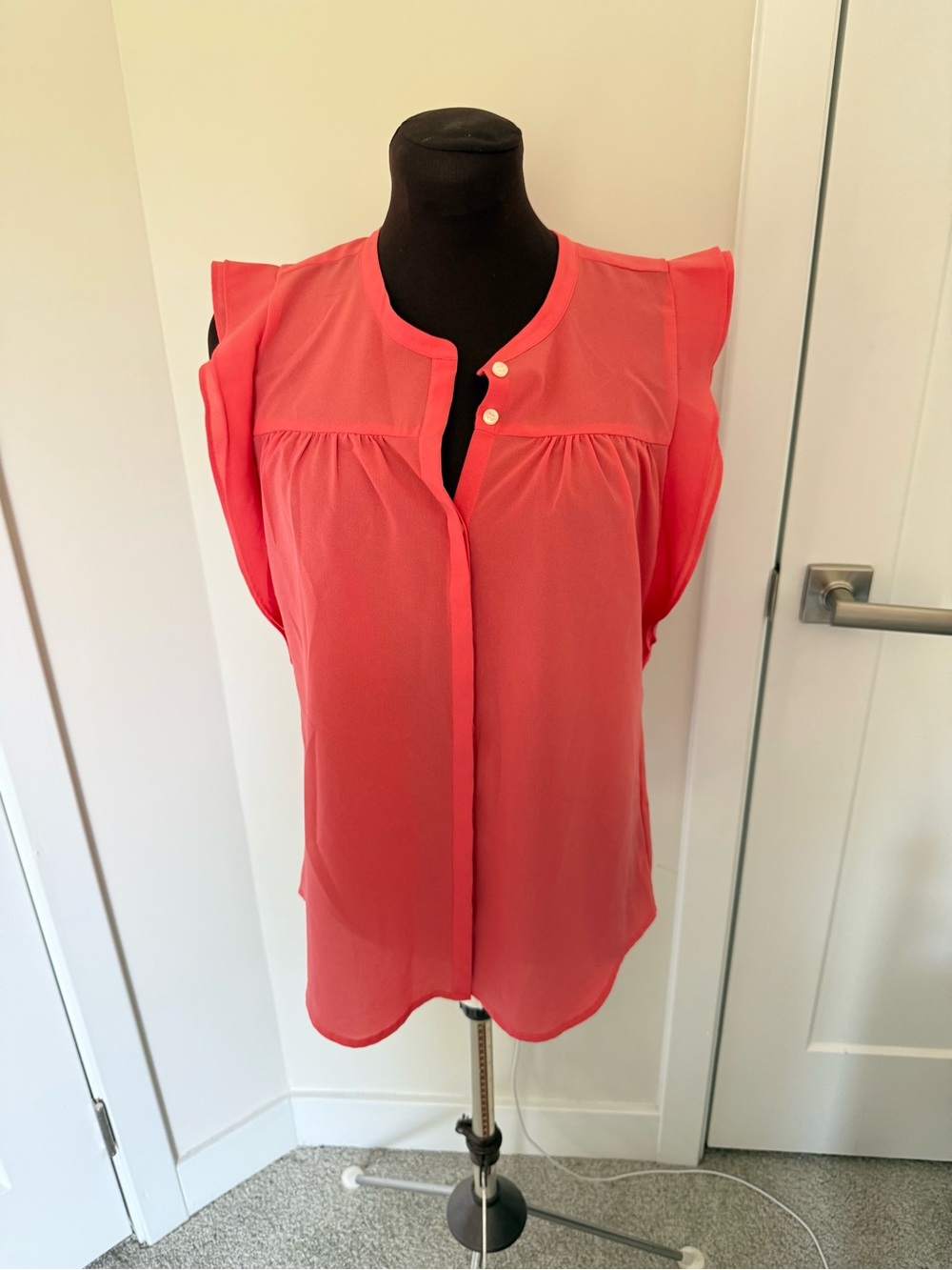 J. Crew Coral Cap-Sleeve Button Blouse